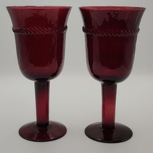 Pier 1 - Set Of 2 Red Handcrafted Mouth Blown Wine Goblets/Chalice New In Box